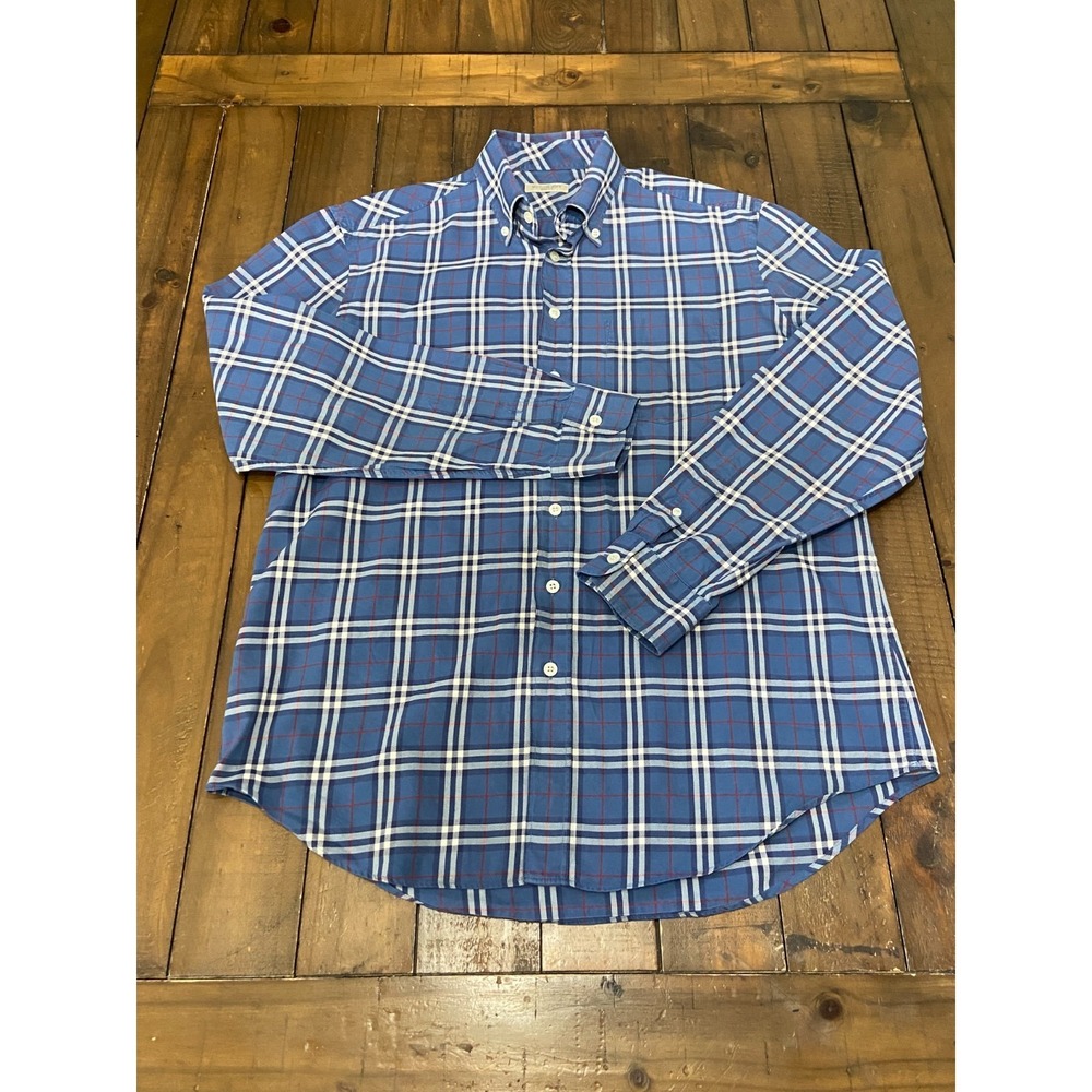 Burberry‎ Brit Men's Long Sleeve Button Down Shirt Blue House Check Plaid Size L